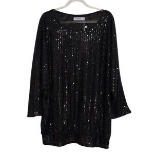 Jasambac Sequin Shirt Womens Size 2XL Black Stretch Sparkle Dolman Sleeve NEW